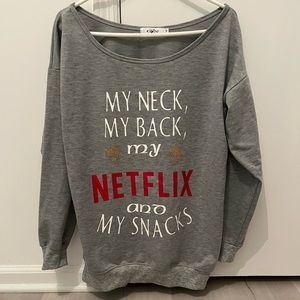 Netflix Off Shoulder Tunic Sweatshirt - Custom Made- Medium Gray